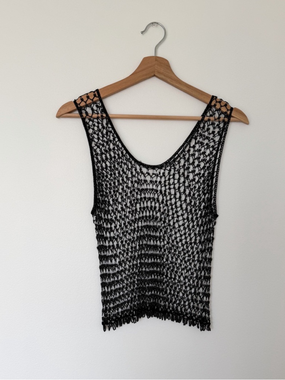 Vintage 90's Black Knitted Beaded Festival Tank Top